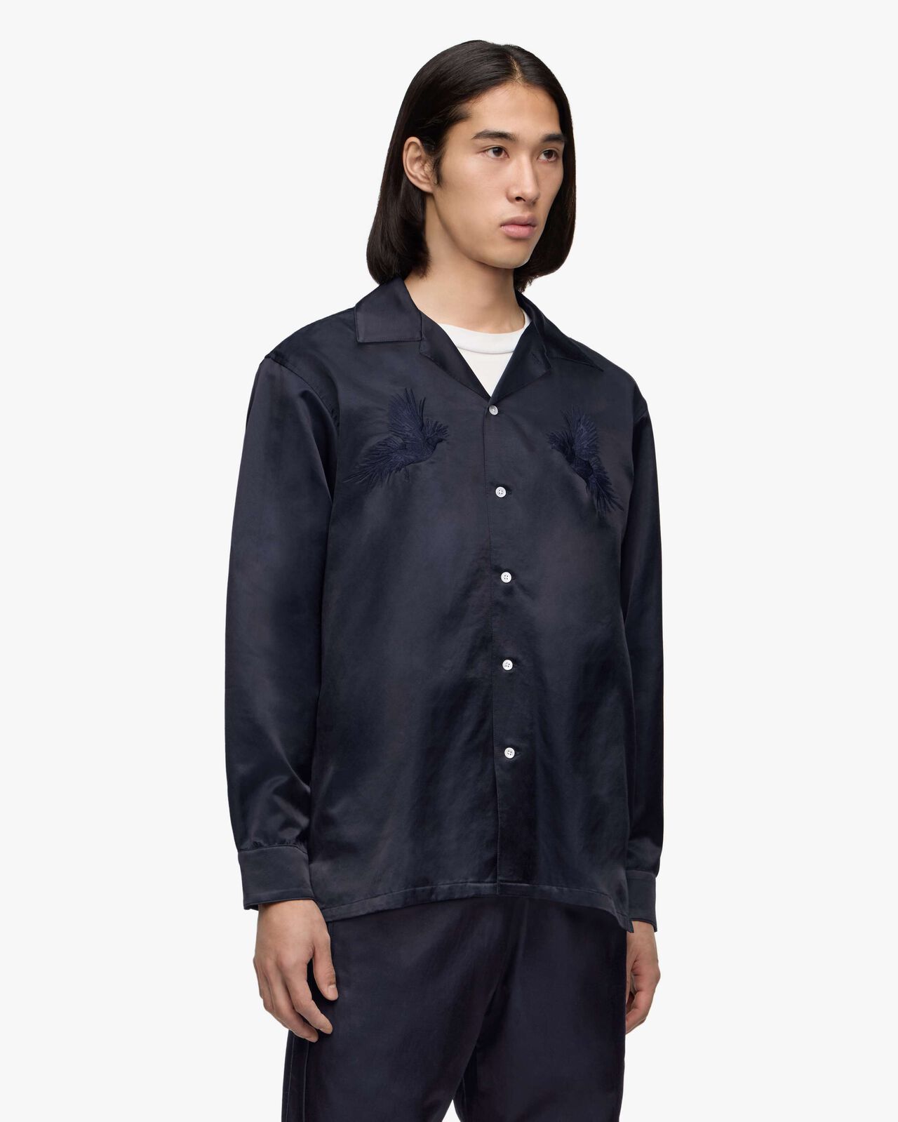 SATIN SOUVENIR L/S SHIRT,NAVY, large image number 1