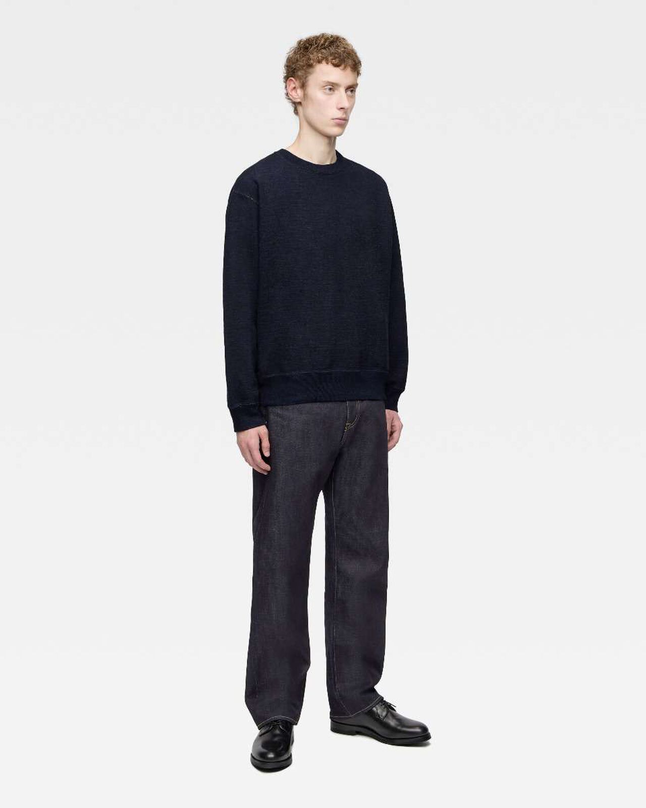 INDIGO SWEAT CREW NECK PO-YARN DYE,Indigo, large image number 3