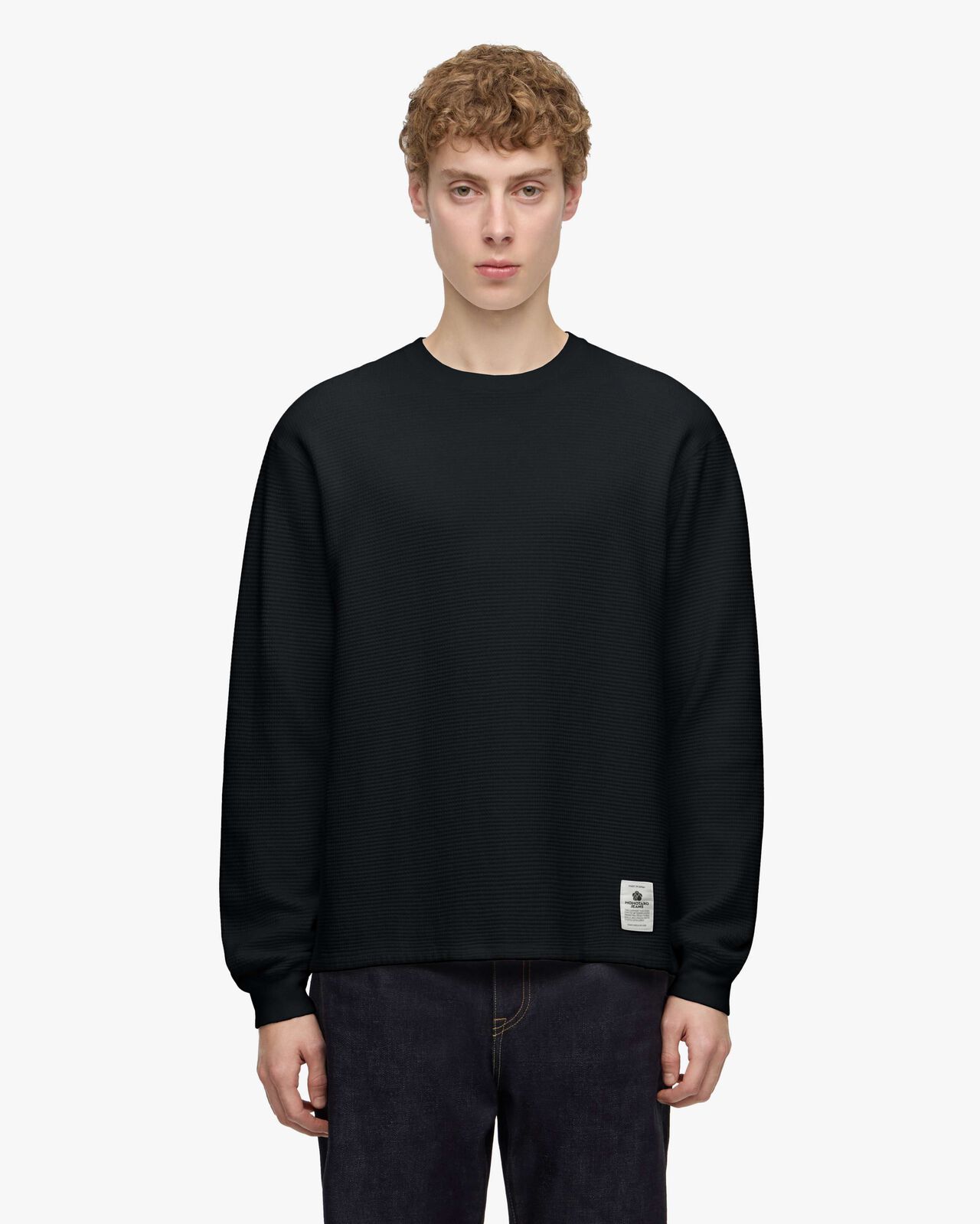SUVIN COTTON THERMAL L/S TEE,BLK, large image number 0