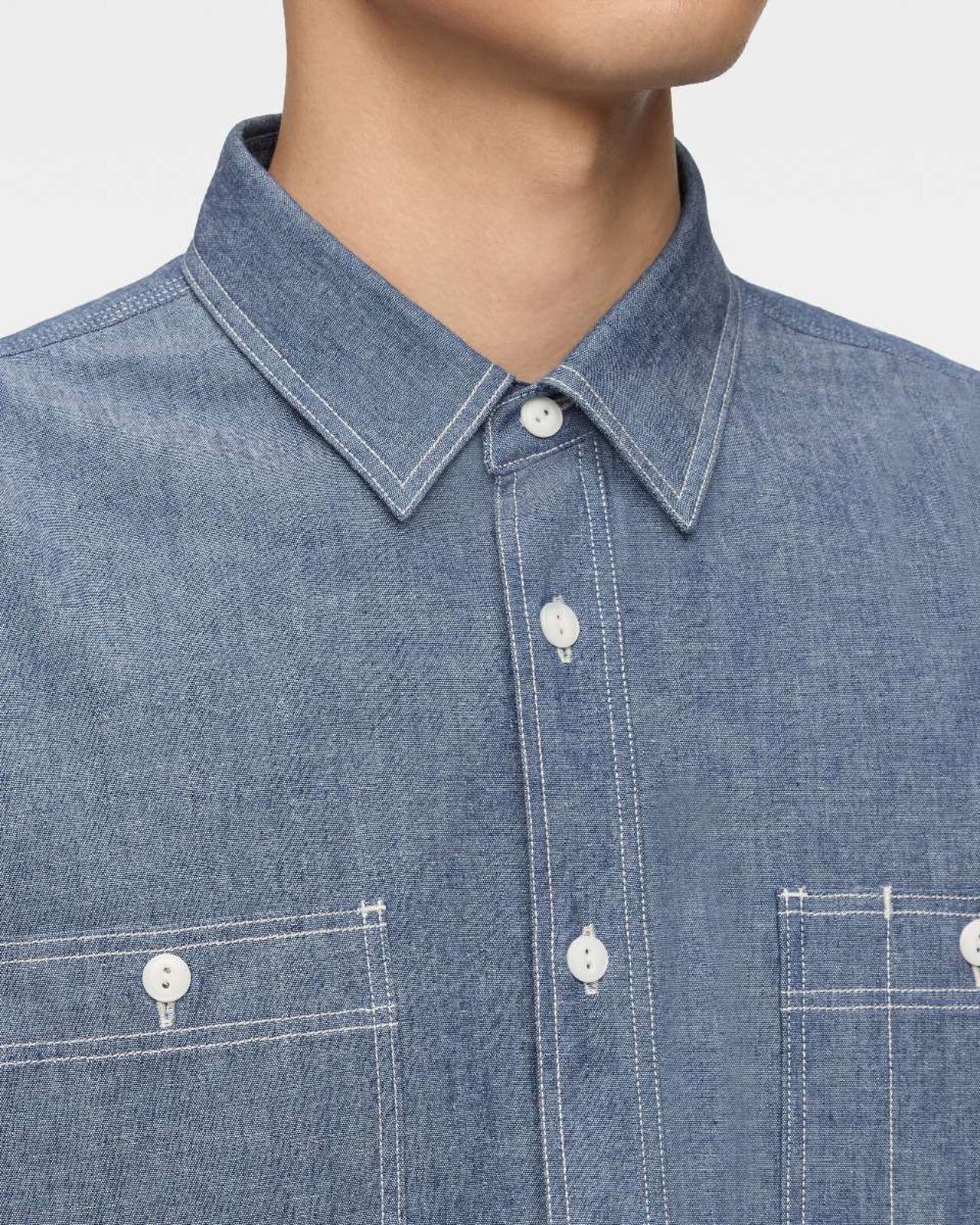 TRIPLE STITCH L/S CHAMBRAY SHIRT (TWO STRIPES),Indigo, large image number 4
