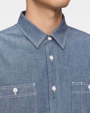 TRIPLE STITCH L/S CHAMBRAY SHIRT (TWO STRIPES),Indigo, large image number 4