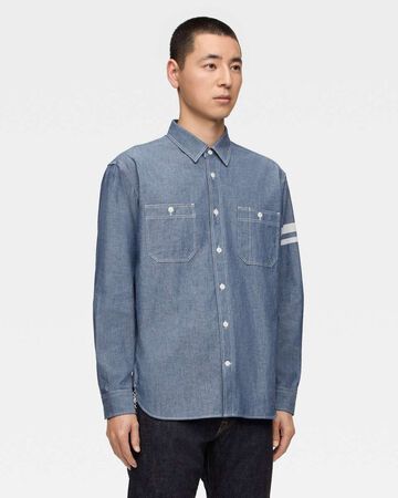 TRIPLE STITCH L/S CHAMBRAY SHIRT (TWO STRIPES),Indigo, large image number 1