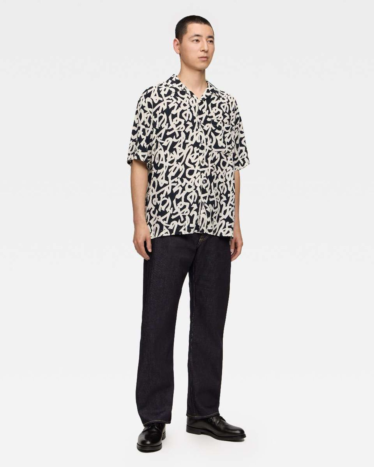 RAYON S/S SHIR,NAVY, large image number 3