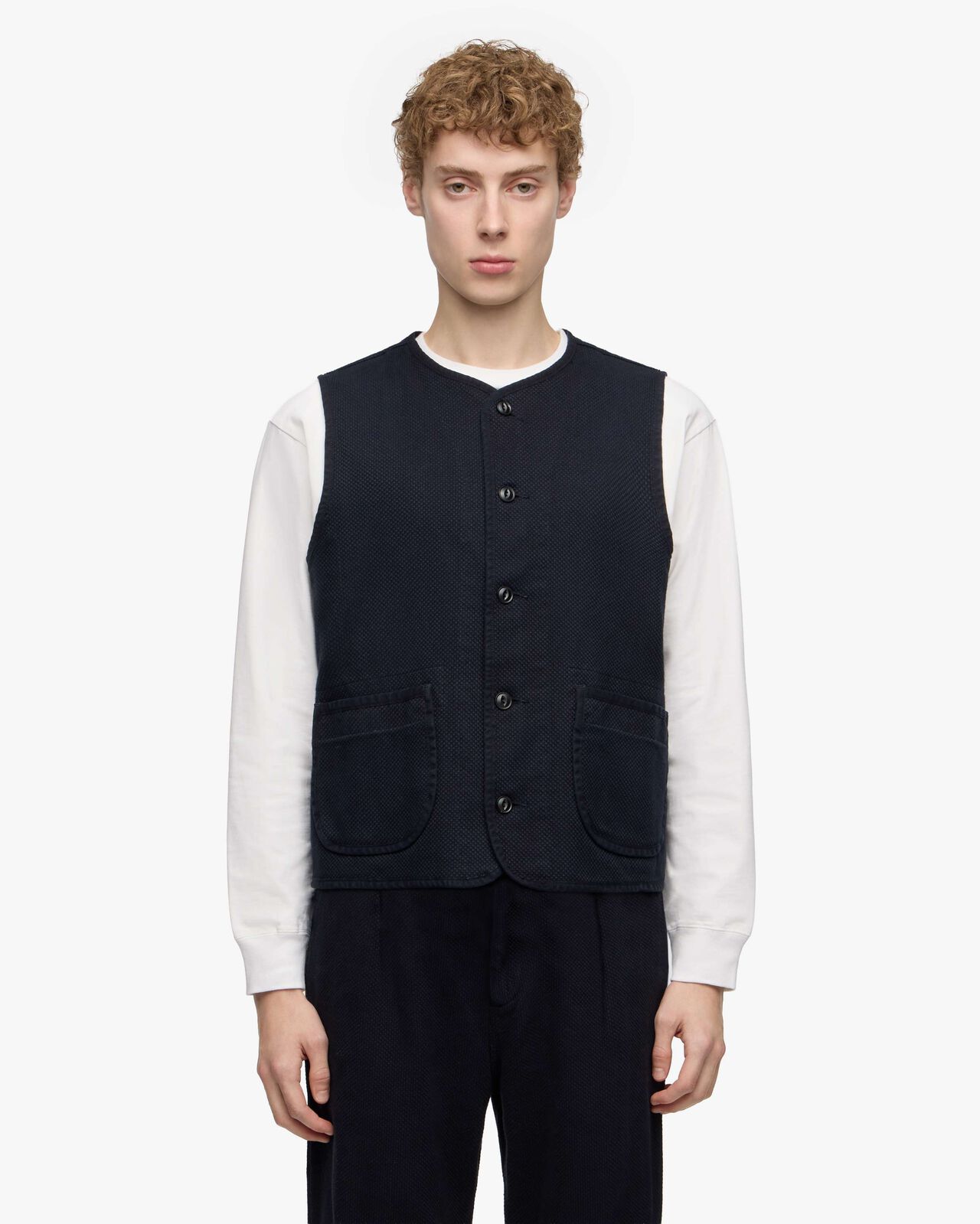 SASHIKO VEST-OVERDYE,Indigo, large image number 0