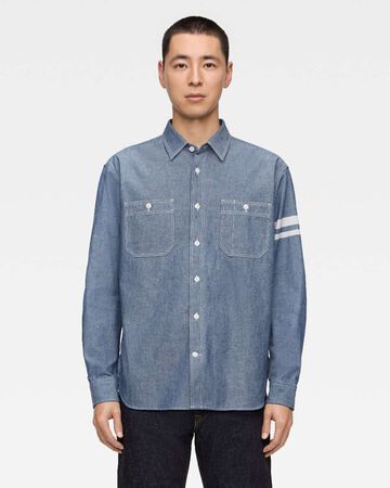 TRIPLE STITCH L/S CHAMBRAY SHIRT (TWO STRIPES),Indigo, large image number 0