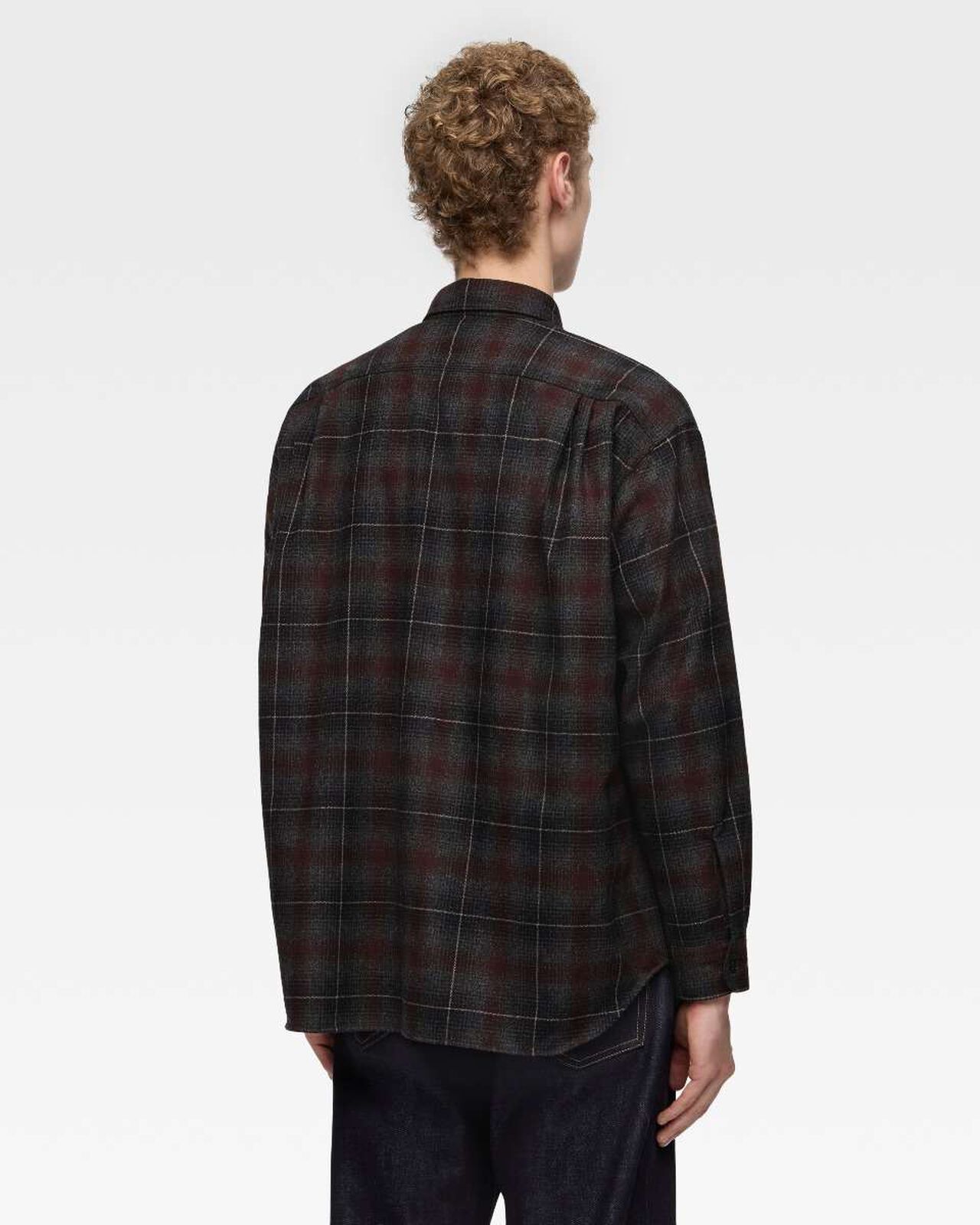 WOOL×CASHMERE OMBRE CHECK L/S SHIRT,GRY, large image number 2