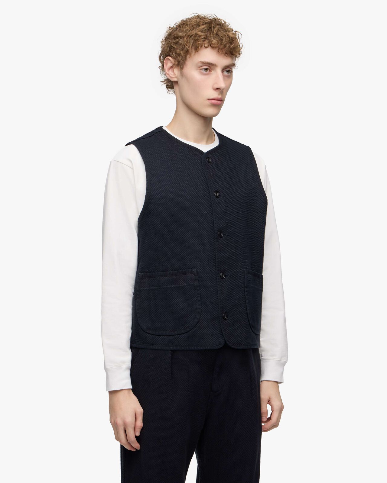 SASHIKO VEST-OVERDYE,Indigo, large image number 1