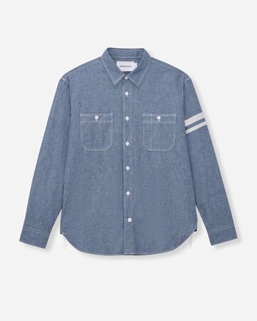 TRIPLE STITCH L/S CHAMBRAY SHIRT (TWO STRIPES),Indigo, large image number 5