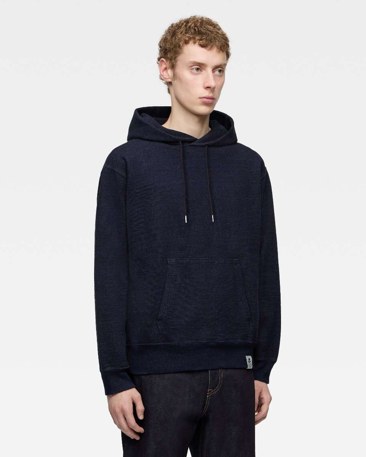 INDIGO SWEAT HOODIE-YARN DYE,Indigo, large image number 1