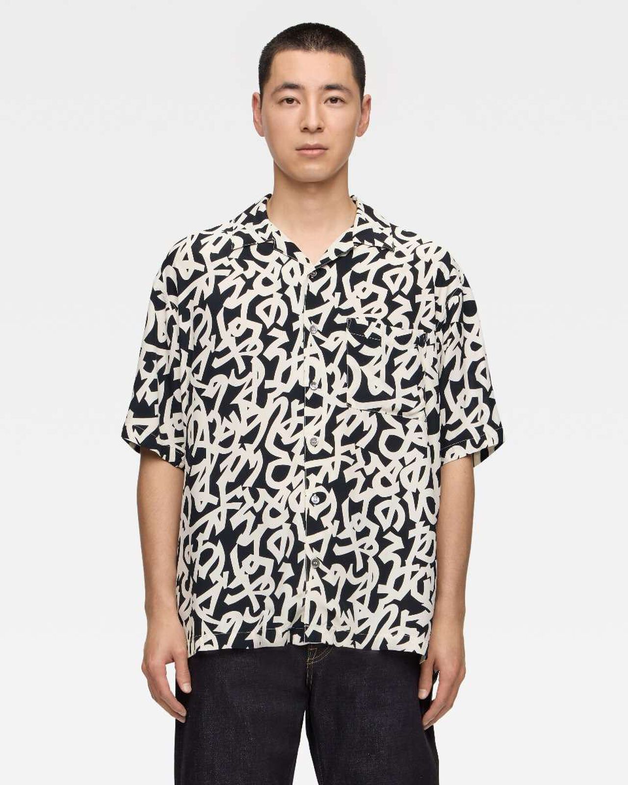 RAYON S/S SHIR,NAVY, large image number 0