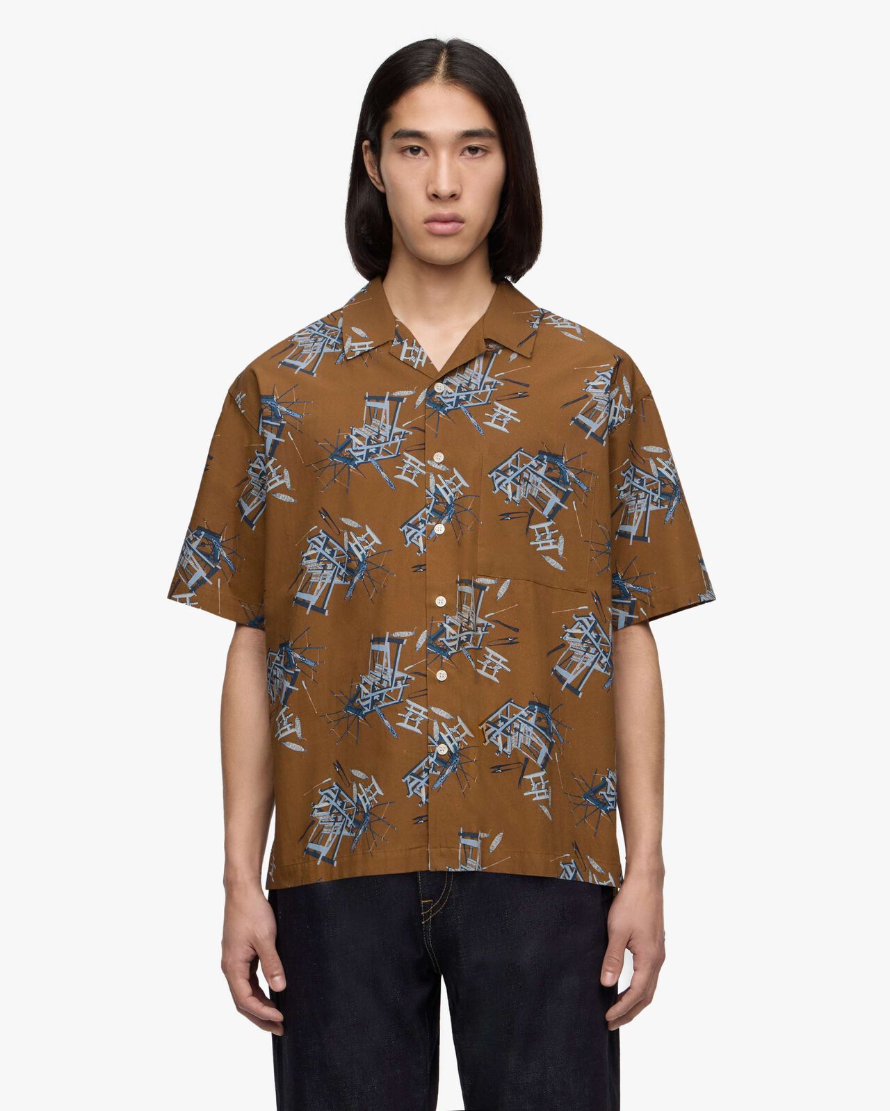 COTTON/RAYON S/S  SHIRT,BRN, large image number 0