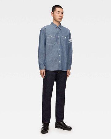 TRIPLE STITCH L/S CHAMBRAY SHIRT (TWO STRIPES),Indigo, large image number 3