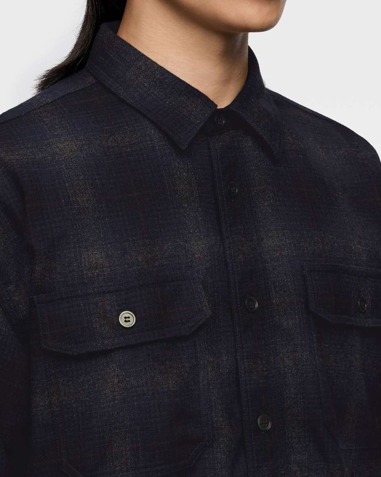 WOOL×CASHMERE OMBRE CHECK L/S SHIRT,NAVY, large image number 4