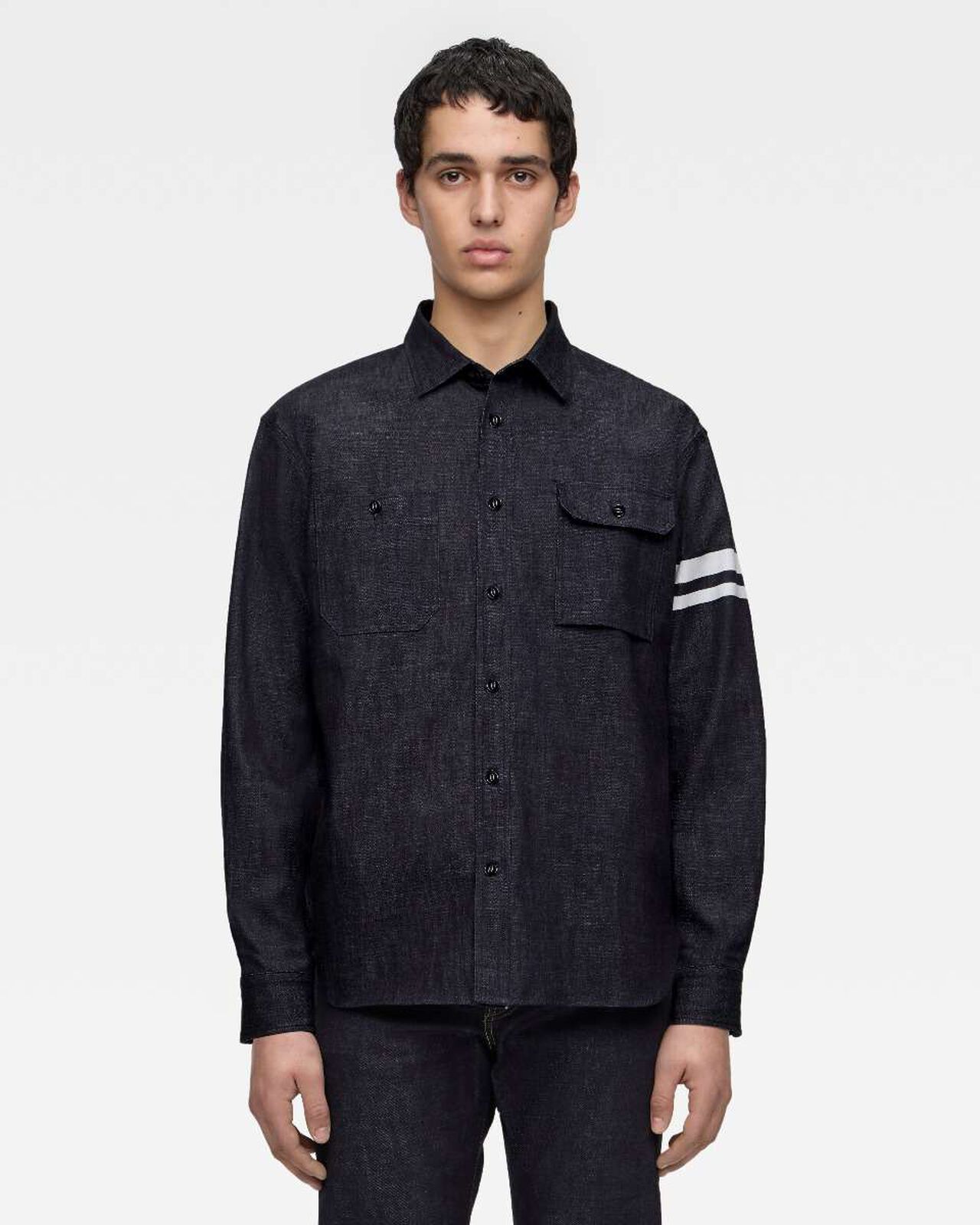 TRIPLE STITCH L/S DENIM SHIRT (TWO STRIPES),Indigo, large image number 0