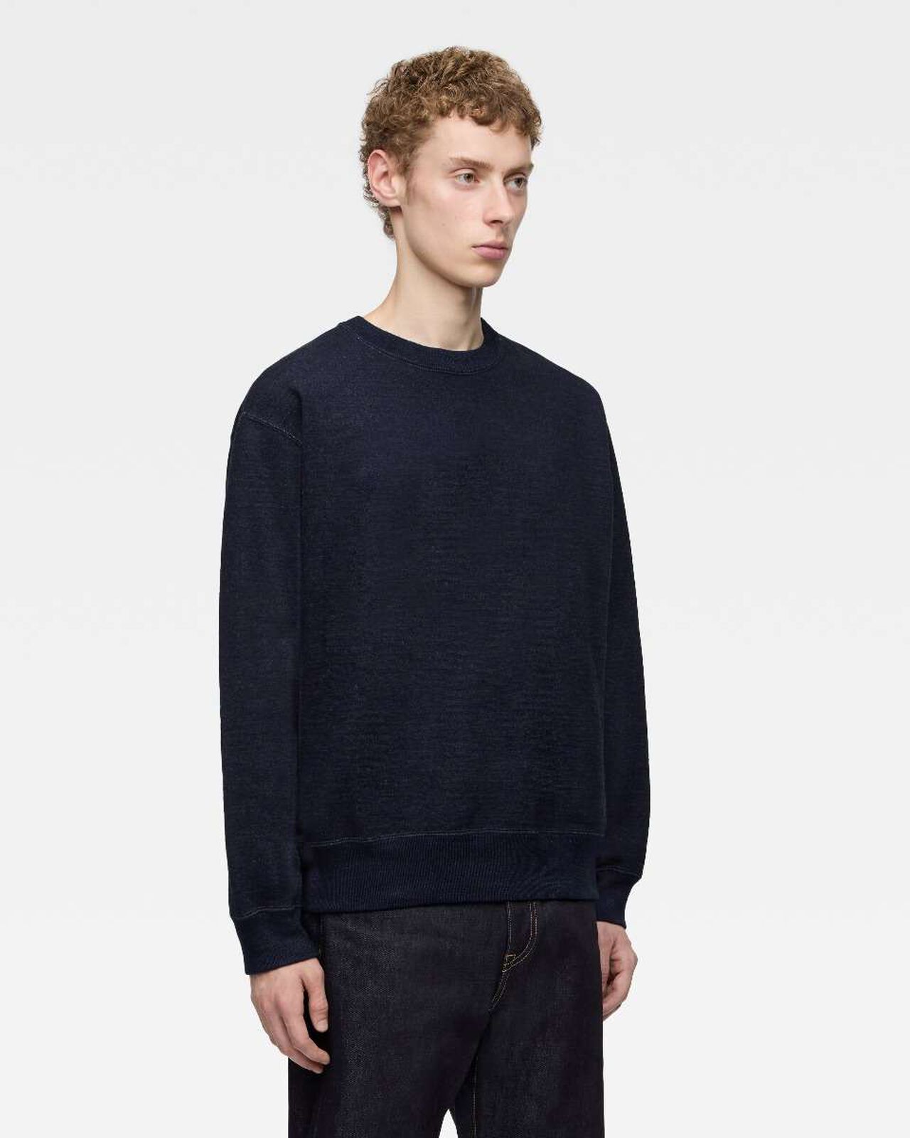 INDIGO SWEAT CREW NECK PO-YARN DYE,Indigo, large image number 1
