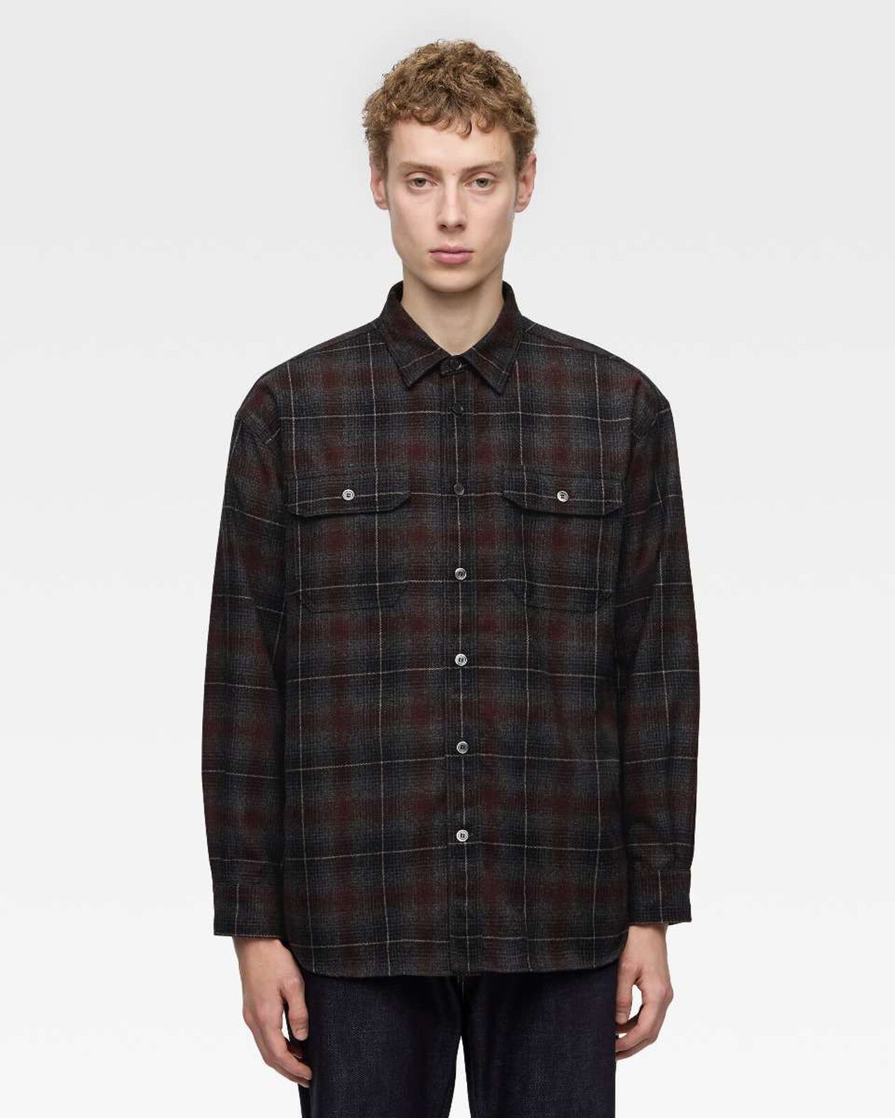 WOOL×CASHMERE OMBRE CHECK L/S SHIRT,GRY, large image number 0